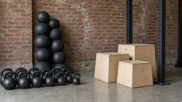Kettlebells, wall balls and plyo boxes